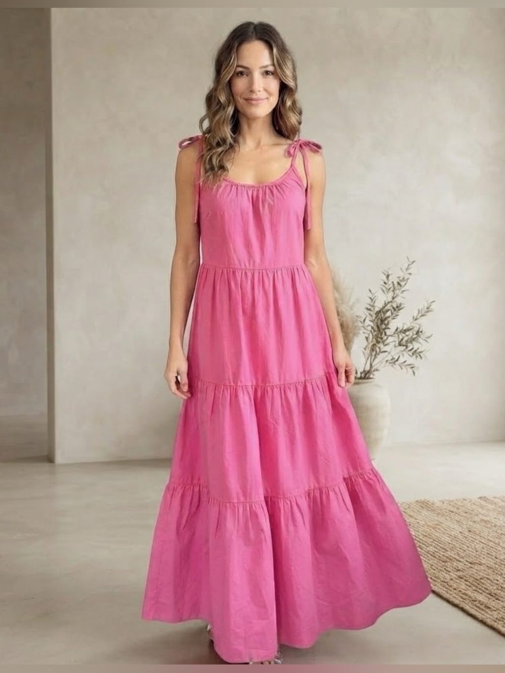 Tie Shoulder Tiered Ruffle Hem Maxi Dress - Size L